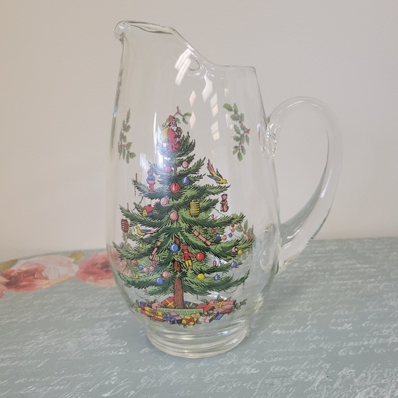 Spode Other - Vintage Spode Christmas Tree Pitcher with Ice Lip‎ 2.5 Qt Clear Glass